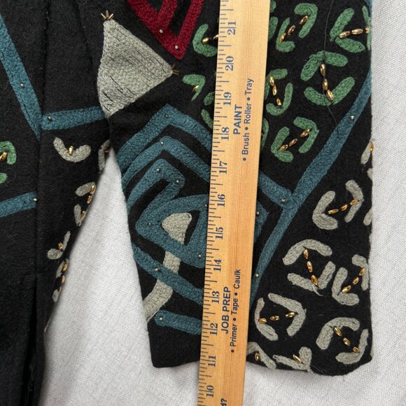 Vintage Anage Embroidered Wool Jacket Abstract Print Black Multi Size Chest 58" - Picture 10 of 13